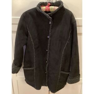 L.L Bean Black Shearling Faux Suede Sherpa Chore Jacket Sz XL